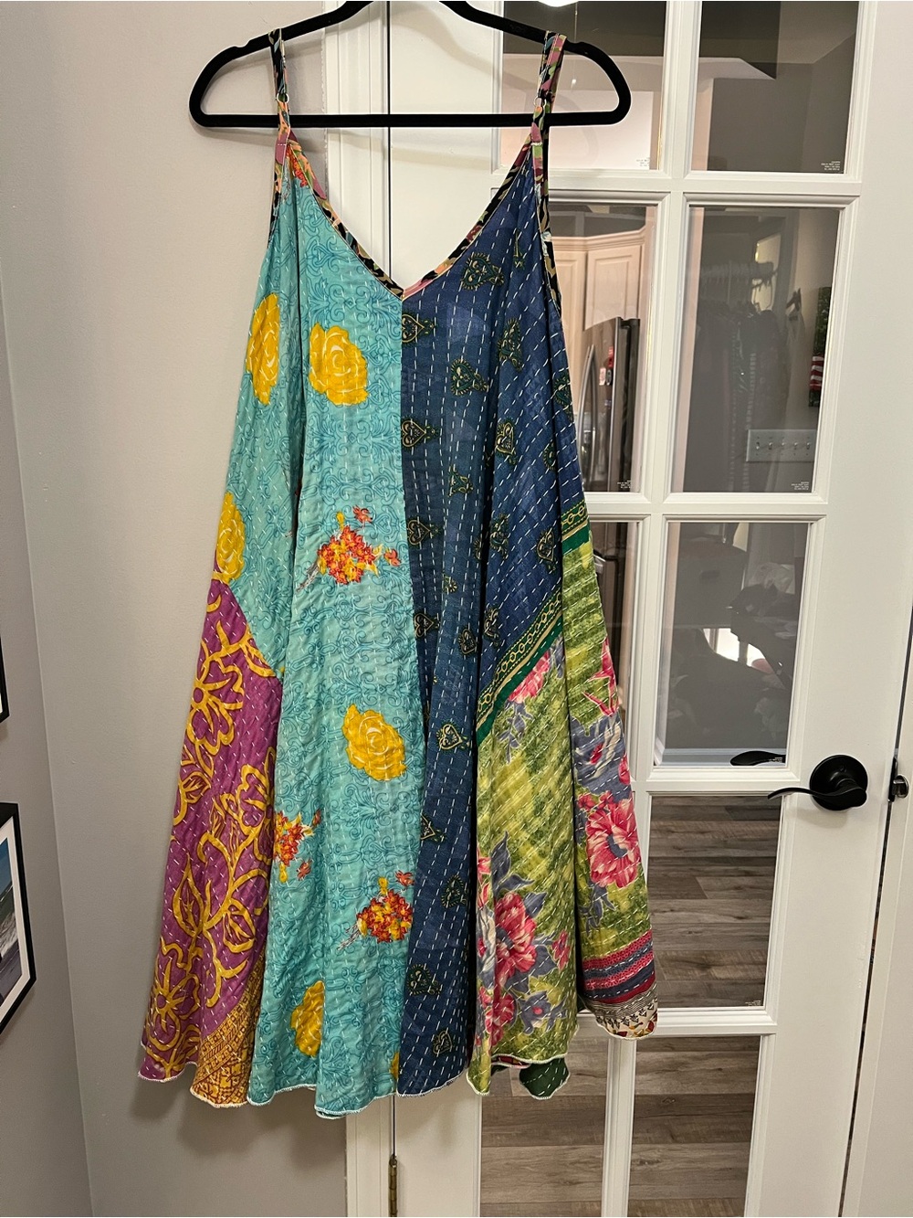 Boho Kantha Patchwork Maxi Slip Dress in Purple, Red, Green & Yellow - Picture 2 of 8